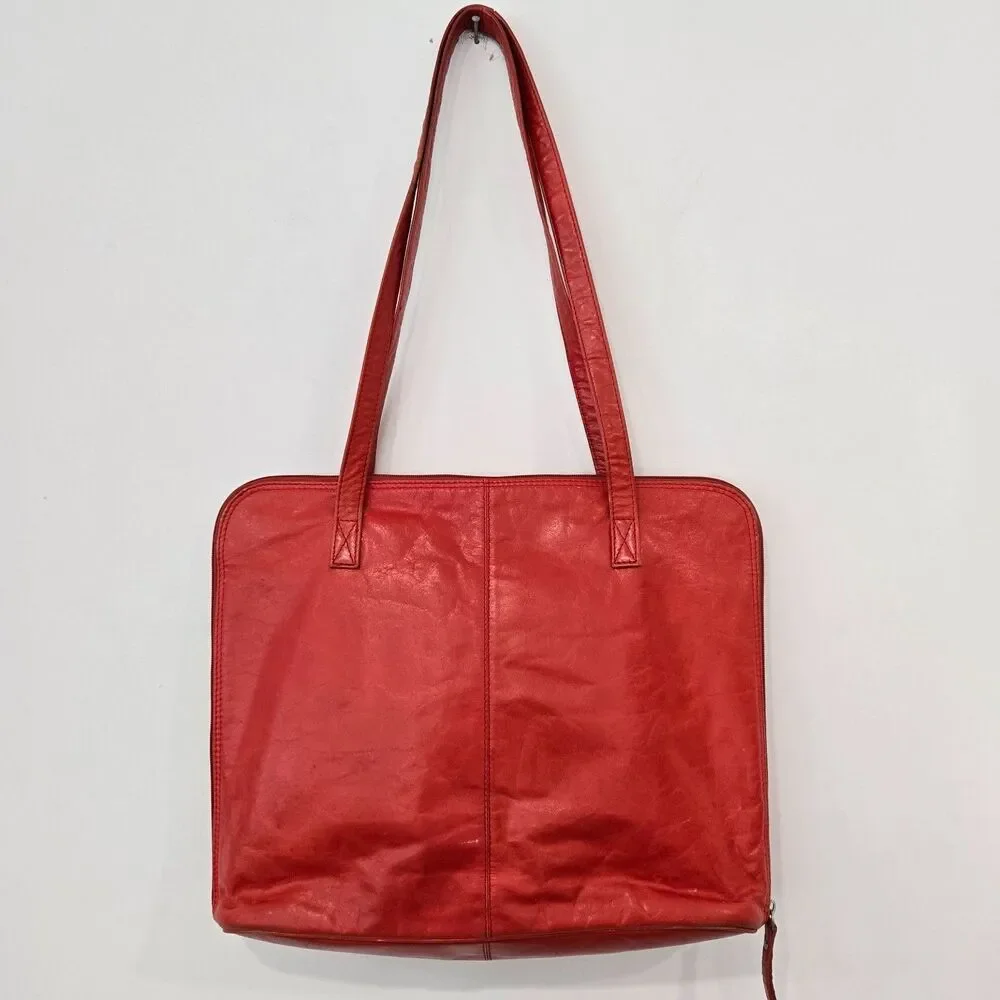Latico‎ Red Leather Business Tote Bag Shoulder Laptop Full Zip around Organizer